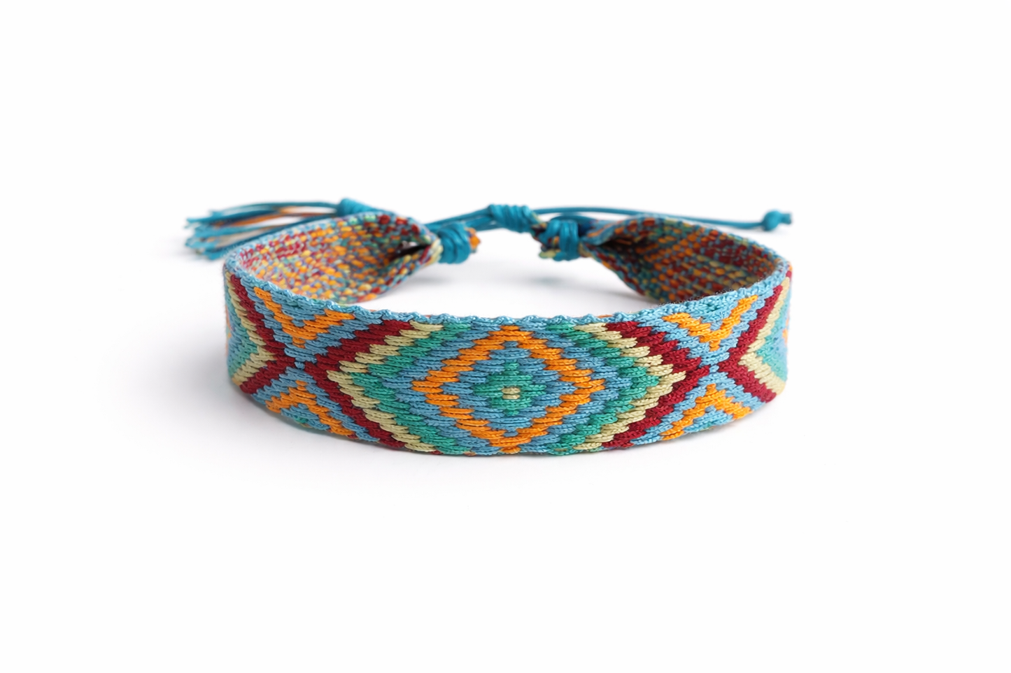 Bracelet Tissé Turquoise à Motifs Géométriques