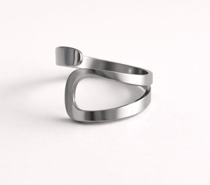Bague Flux Sculptural en Acier | Lignes Fluides Polies