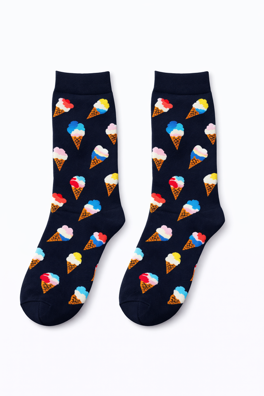 Chaussettes Fun Motif Cornets de Glace sur Fond Bleu Marine | Unisexe | 36-40