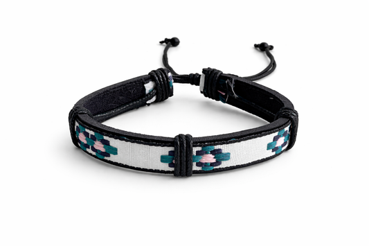 Bracelet Tissé Élégant Noir & Motifs Géométriques