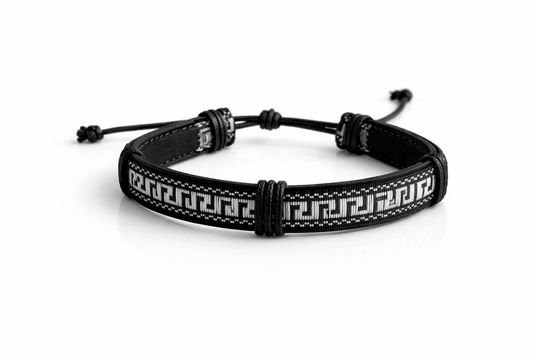 Bracelet tissé noir motif géométrique