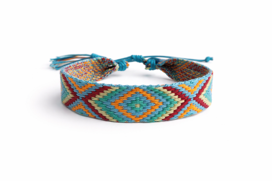 Bracelet Tissé Turquoise à Motifs Géométriques