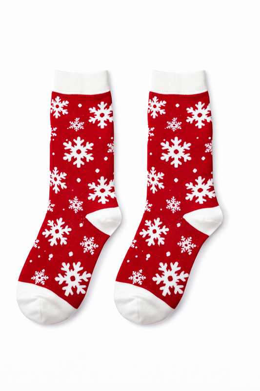 Chaussettes rouges à motif flocons blancs | Unisexe | 36-40